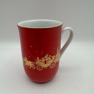 Gibson Greeting Card OTAGIRI Christmas Porcelain Mugs Red Gold Etching  Japan